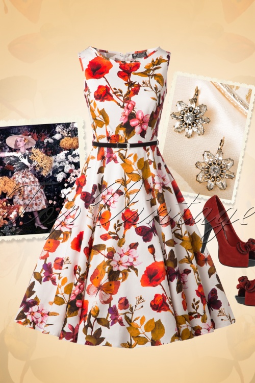 Lady V by Lady Vintage - Hepburn – Schmetterlings-Blumen-Swing-Kleid in Elfenbein 11
