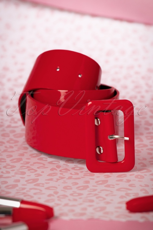 Collectif Clothing - 50s Sally Patent Belt in Red 3