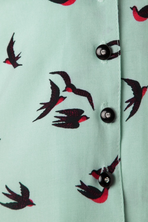 Steady Clothing - Harlow Sparrows Tie Blouse Années 1950 en Bleu eau 3