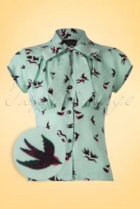 Steady Clothing - 50s Harlow Sparrows Tie Blouse in Aqua Blue