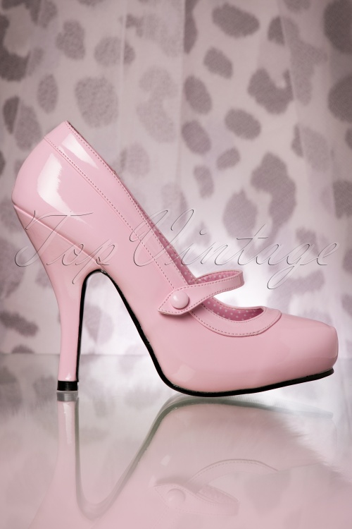 Pinup Couture - 40s Cutiepie Mary Jane Pink platform patent pumps 2