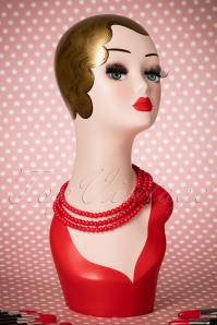 Collectif Clothing - Pretty Rose Pearl Necklace Années 50 en Rouge 2