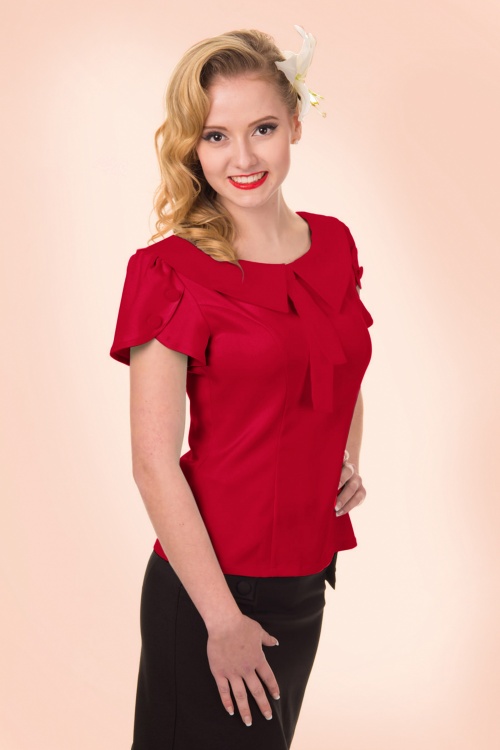 Banned Retro - 40s Frou Frou Retro Style Top in Red 2