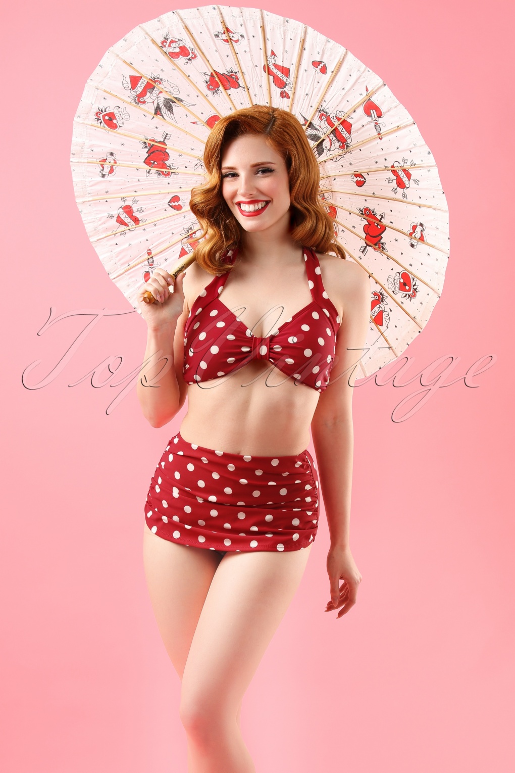 50s Classic Polka Bikini In Red And White