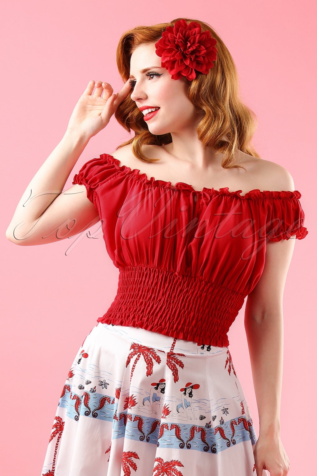 50s La Fiesta Top in Red