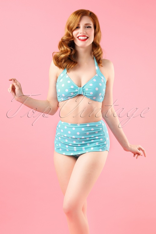 Esther Williams - Klassischer Polka-Bikini in Aqua und Weiß