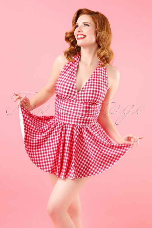 Esther Williams - Topvintage Exclusive ~ 50s Marilyn Swimdress in Raspberry Red Gingham