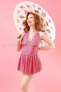 Esther Williams - Topvintage Exclusive ~ 50s Marilyn Swimdress in Raspberry Red Gingham 10
