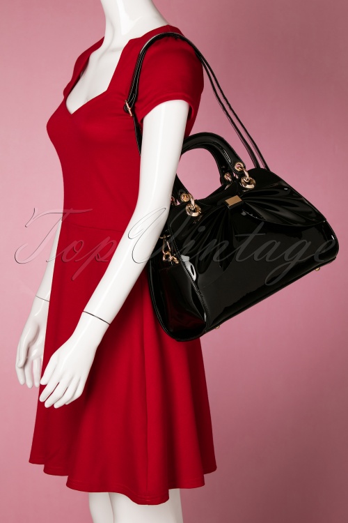 La Parisienne - 50s Scarlett Bow Handbag in Black 7