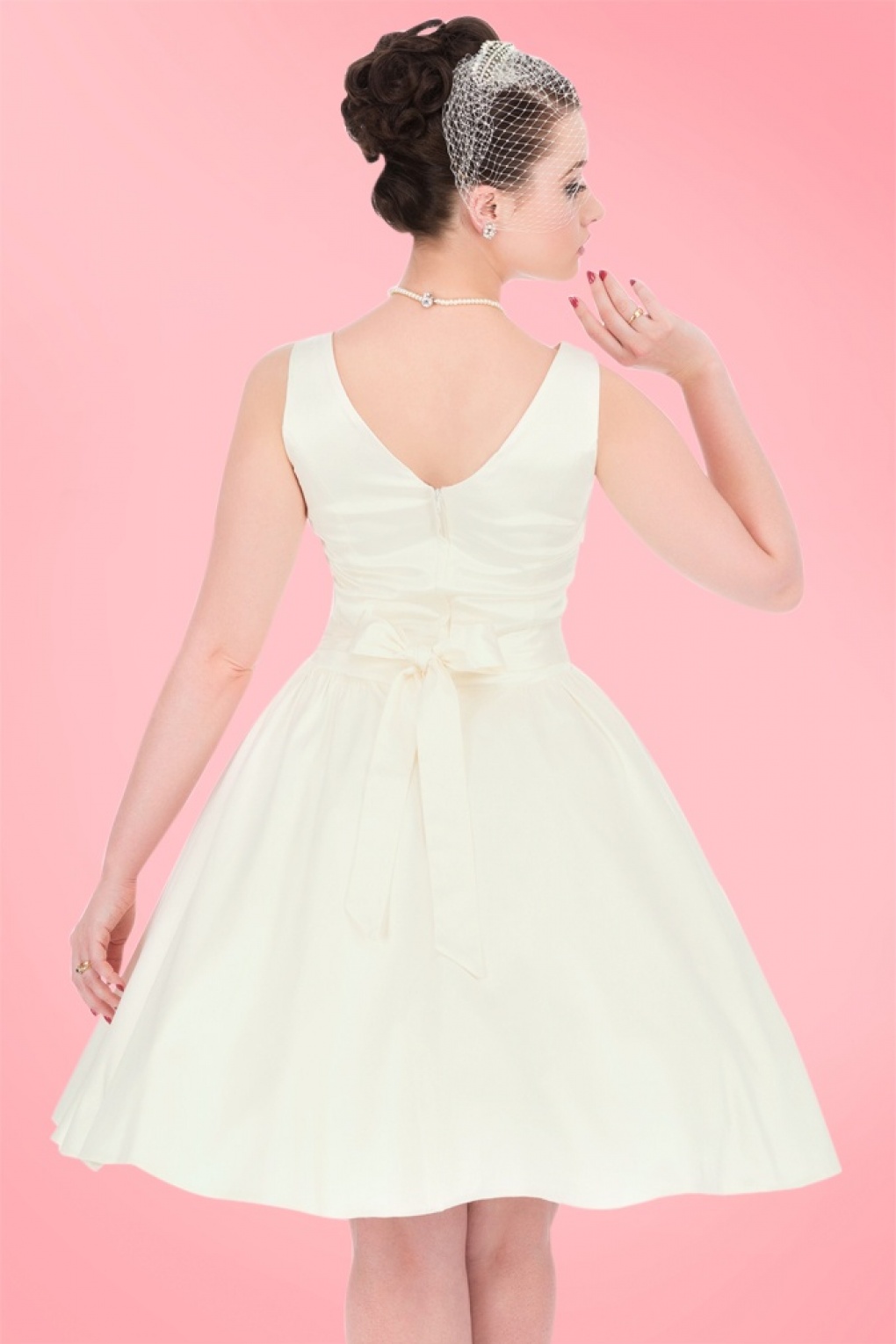 50s Lina Wedding Tea Dress in Ivory Satin