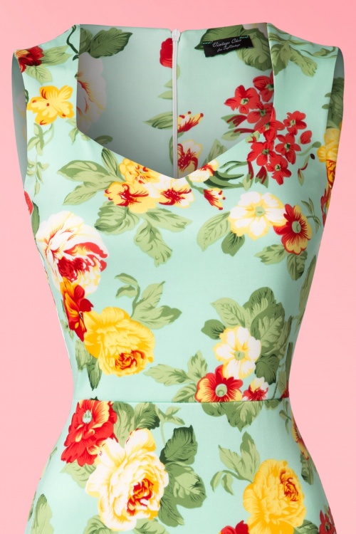 Vintage Chic for Topvintage - 50s Veronica Floral Pencil Dress in Mint 3