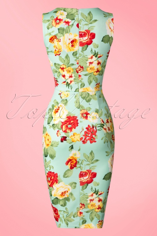 Vintage Chic for Topvintage - Veronica Bleistiftkleid mit Blumenmuster in Minze 2