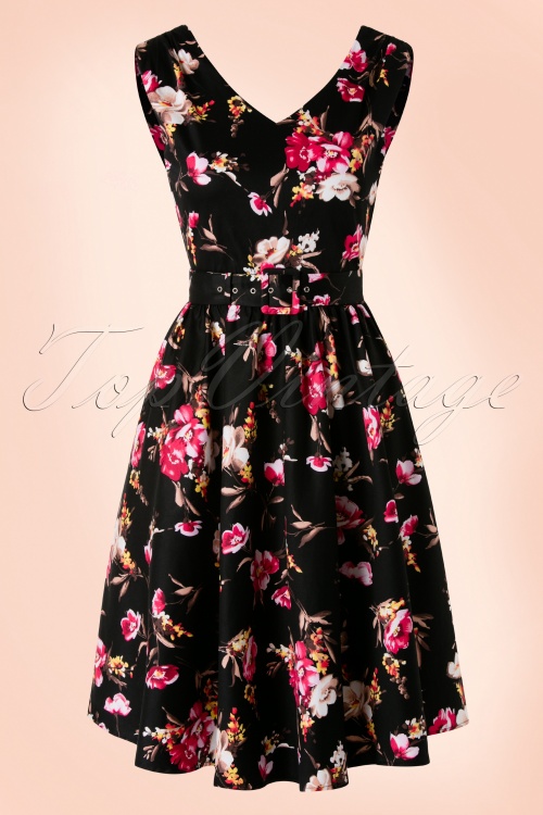 Dolly and Dotty - 50s Petal Floral Swing Dress in Black
