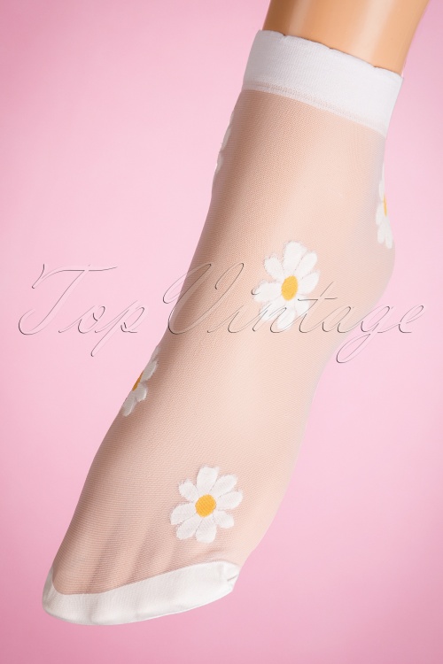 Lovely Legs - Sunny Daisy Socks Années 50 en Blanc