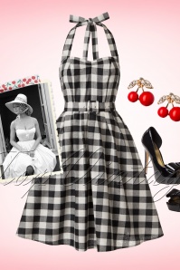 Dolly and Dotty - 50s Sophie Halter Check Swing Dress in Black and White 6