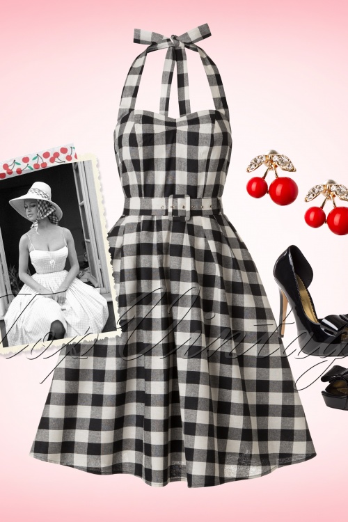 Dolly and Dotty - 50s Sophie Halter Check Swing Dress in Black and White 6
