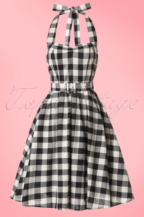 Dolly and Dotty - 50s Sophie Halter Check Swing Dress in Black and White 2