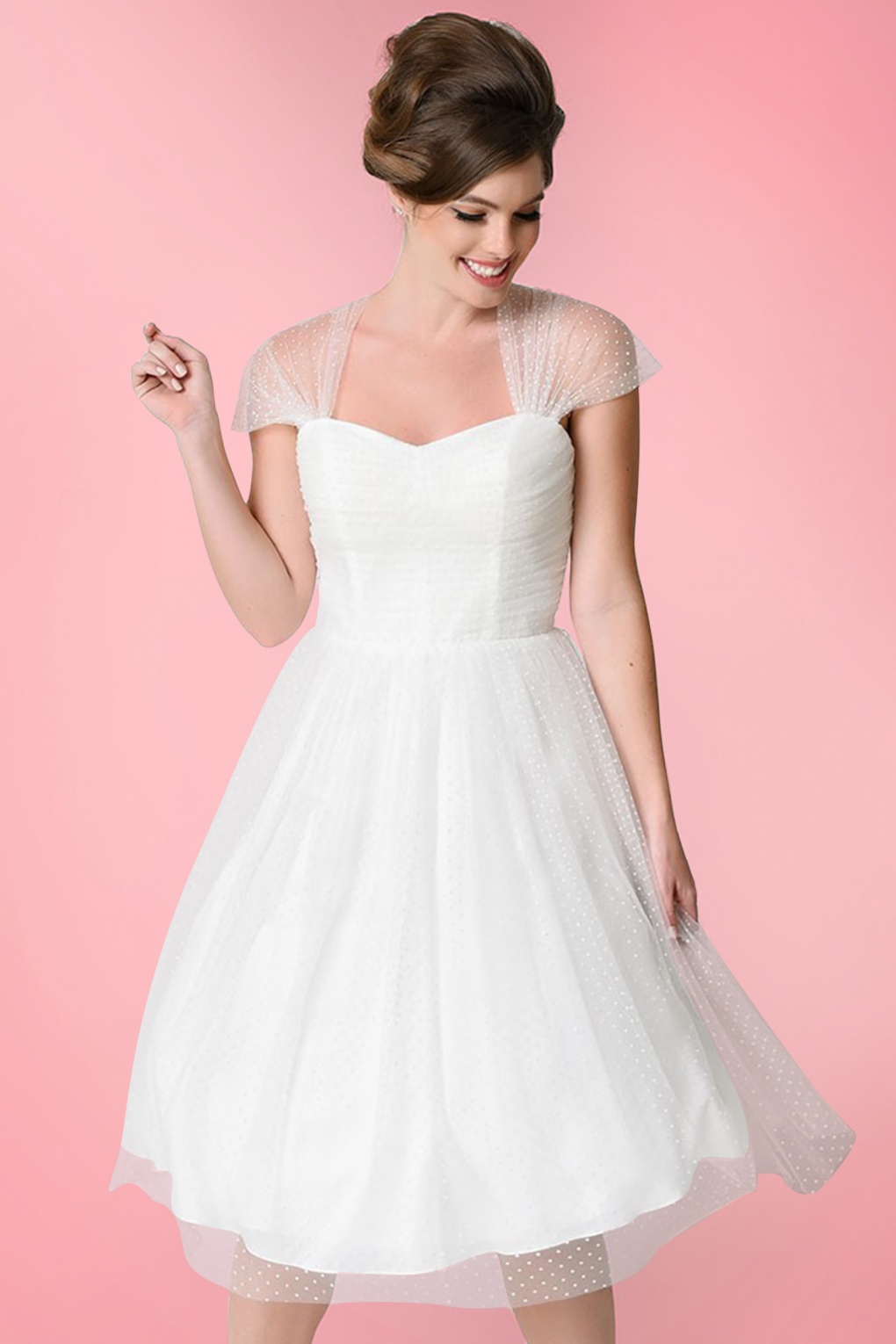50s Swiss Garden State Dot Cocktail Dress In White