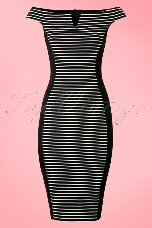 Vintage Chic for Topvintage - 50s Simone Striped Pencil Dress in Black and White 2