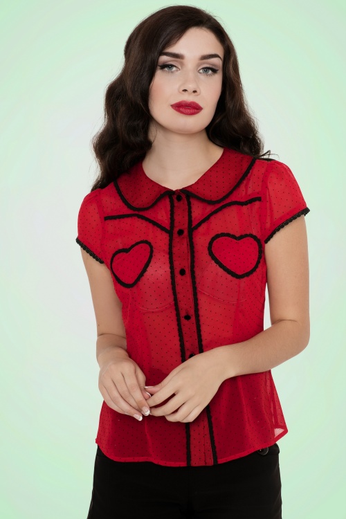 Vixen - Cherry Ann Pindot-blouse in rood 2