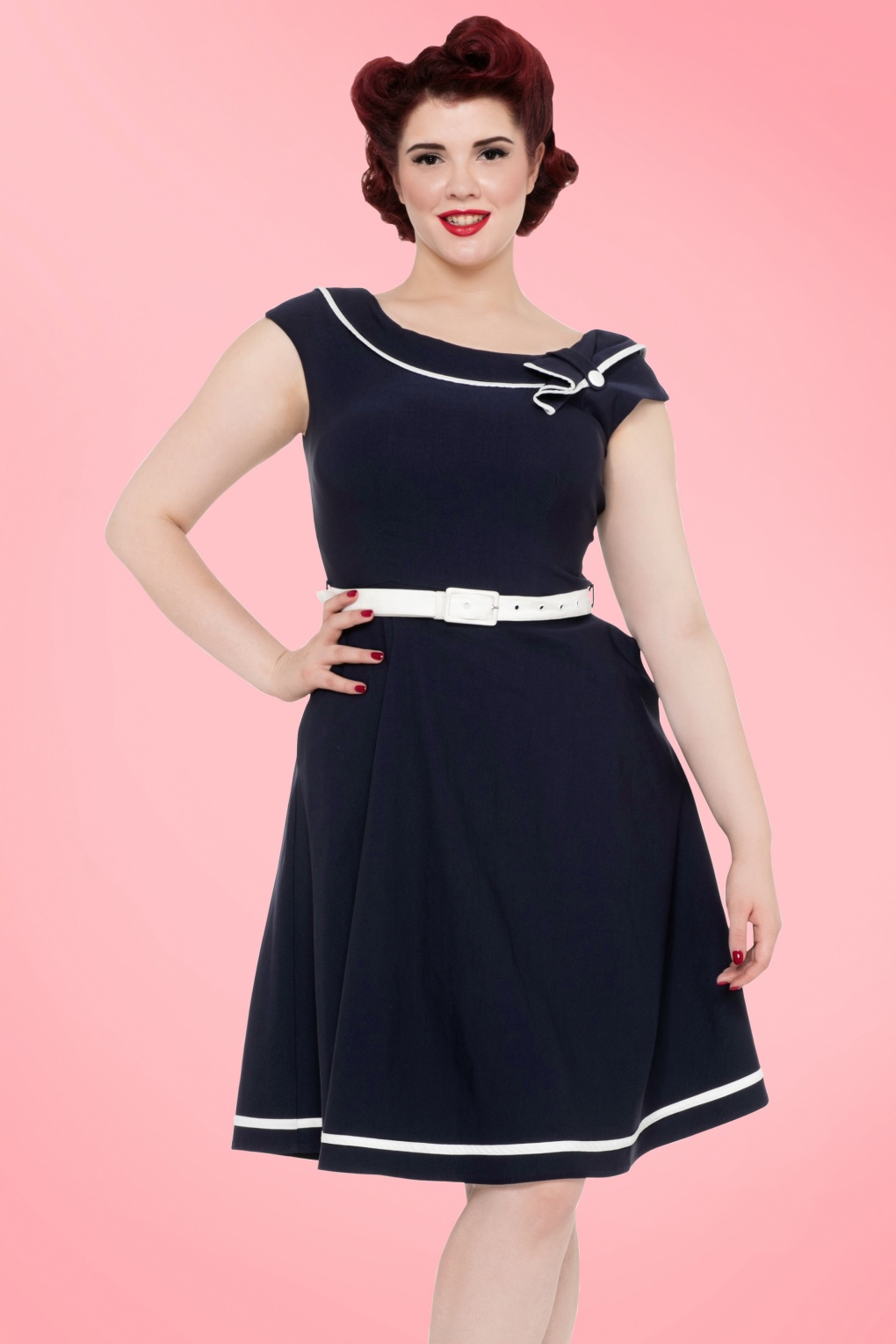 50s Nora Sailor Swing Dress in Navy