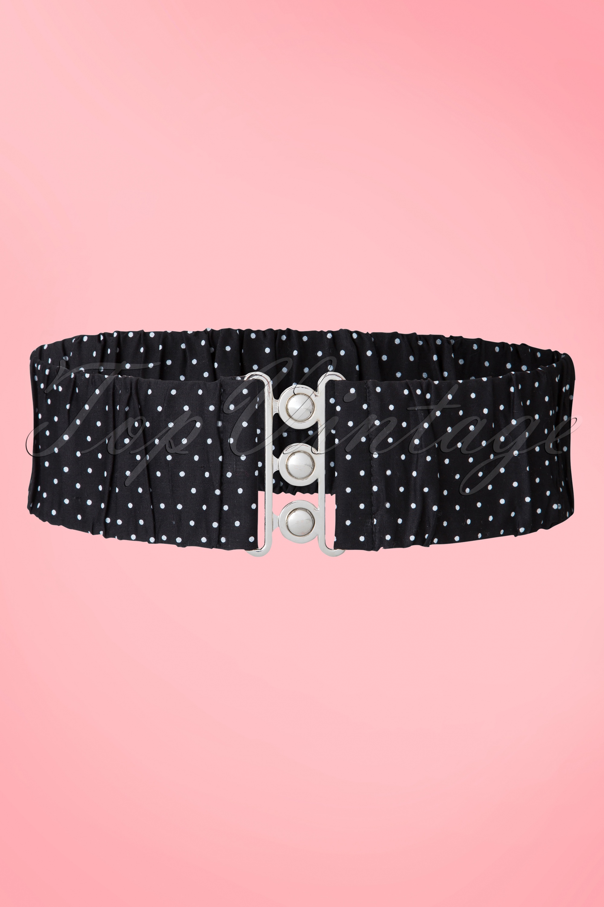 Bunny - Bochtige retro polkadotriem in zwart en wit