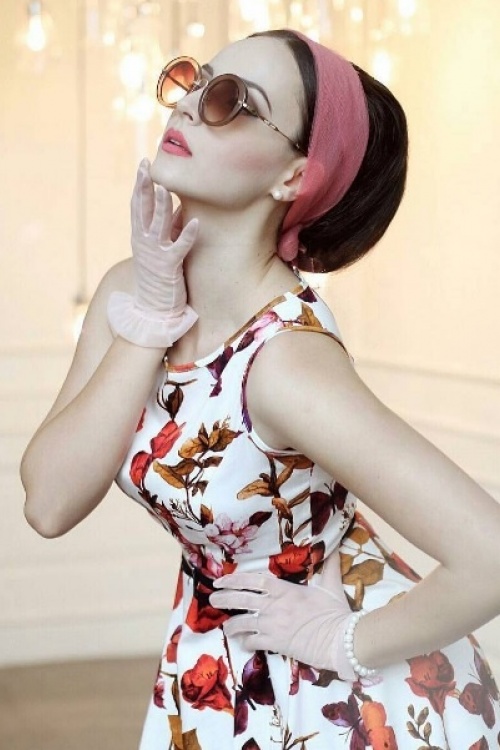 Lady V by Lady Vintage - Hepburn – Schmetterlings-Blumen-Swing-Kleid in Elfenbein 2
