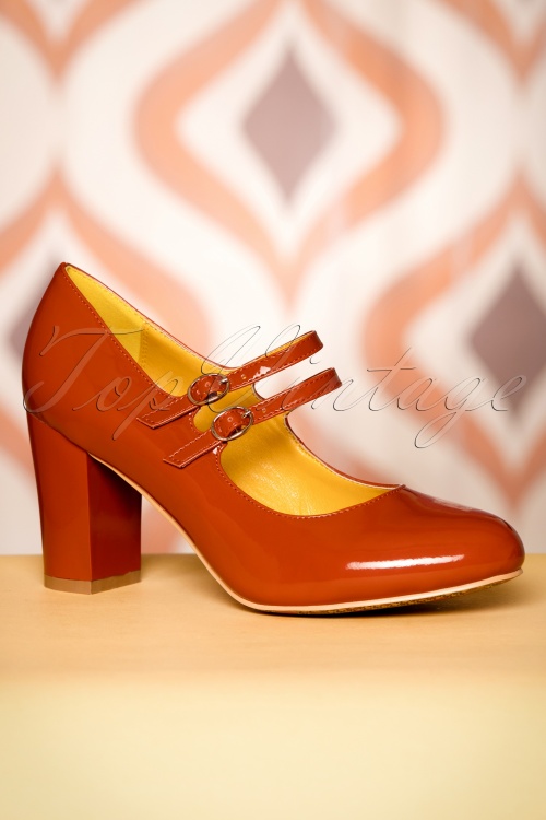 Banned Retro - 60s Golden Years Lacquer Pumps in Ginger 3