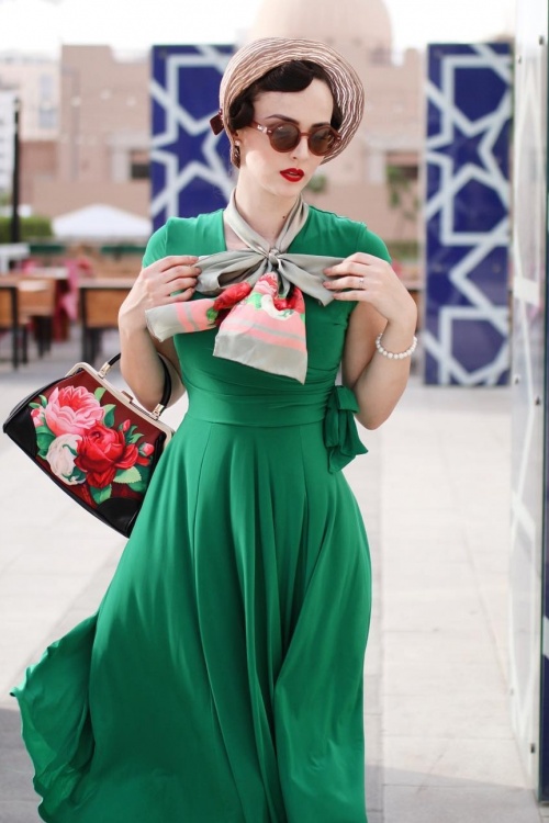 Vintage Chic for Topvintage - Layla gekruiste jurk in groen 3