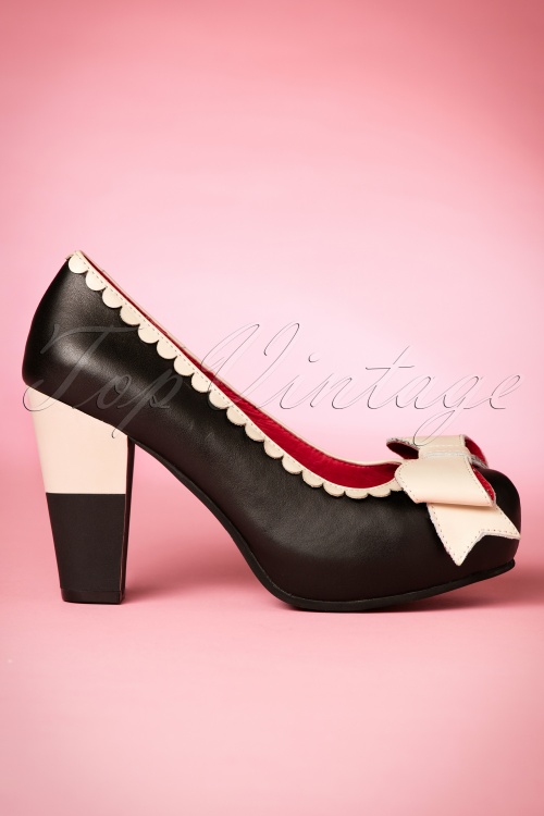 Lola Ramona - 50s Angie Bow Leather Pumps in Black and Cream 3
