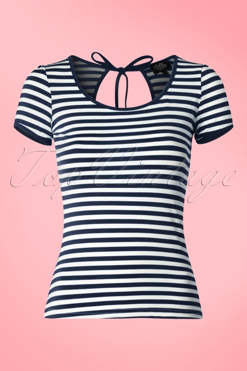 Dolly and Dotty - Gina Stripes Top Années 1950 en Navy et Blanc