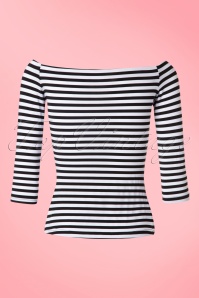 Dolly and Dotty - 50s Gloria Off Shoulder Stripes Top in Black and White 4