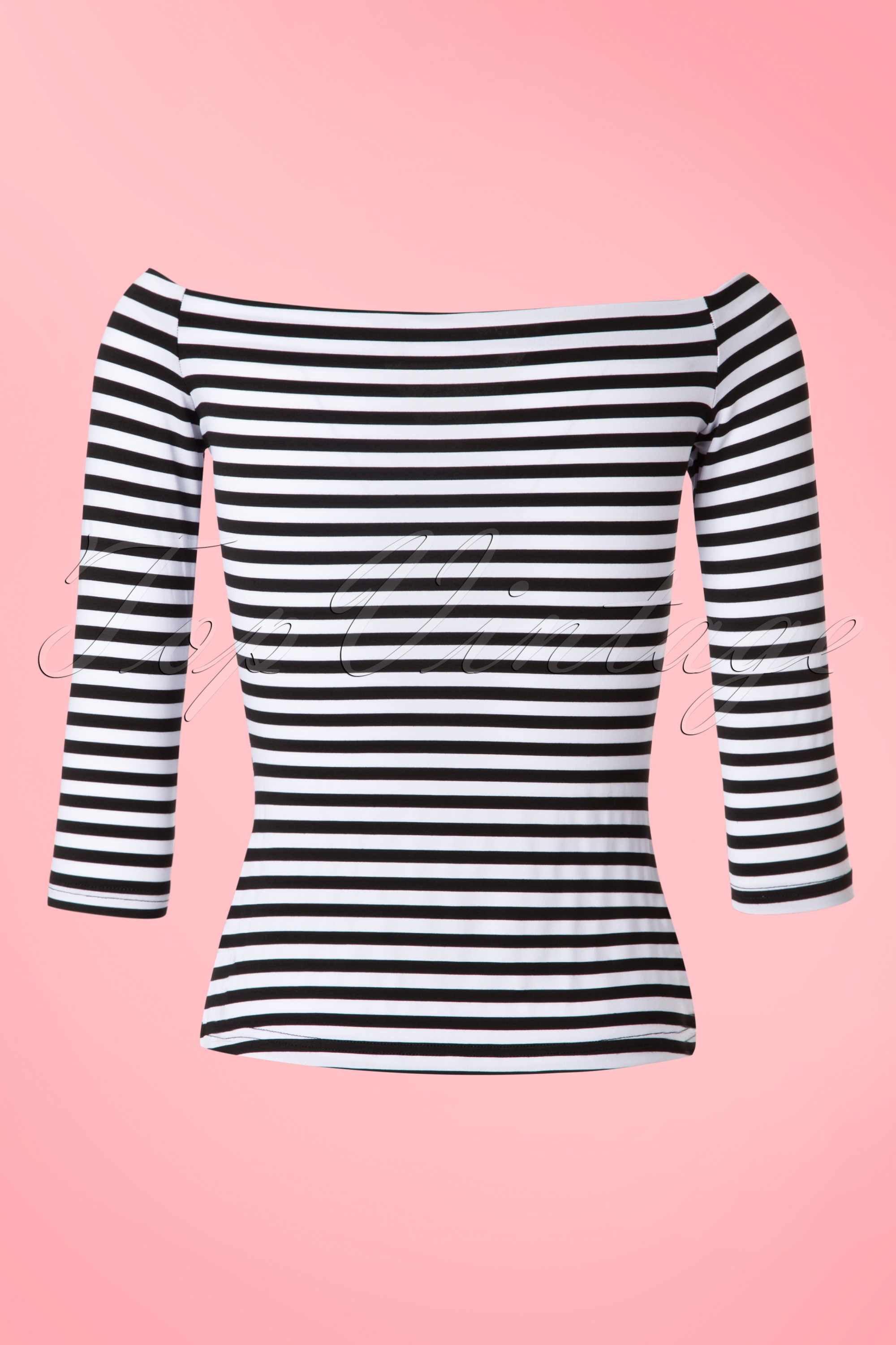 Dolly and Dotty - Gloria off-shoulder strepen top in zwart en wit 4