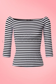 Dolly and Dotty - 50s Gloria Off Shoulder Stripes Top in Black and White
