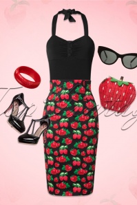 Dolly and Dotty - 50s Falda Strawberry Pencil Skirt in Black 4