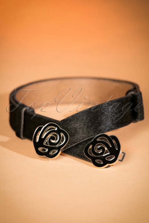70s Rosie Rose Leather Belt in Black