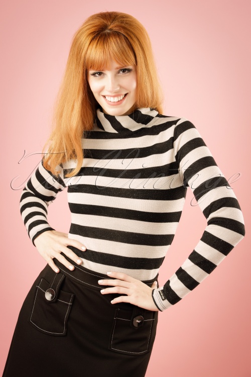 Mademoiselle YéYé - 70s Gloria Striped Turtleneck in Black and Gold