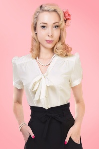 Collectif Clothing - 50s Tura Bow Blouse in Ivory 6