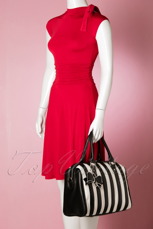 Lola Ramona - 50s Lovely Viola Handbag in Black and White Stripes 7