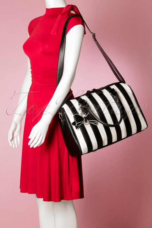 Lola Ramona - 50s Lovely Viola Handbag in Black and White Stripes 8