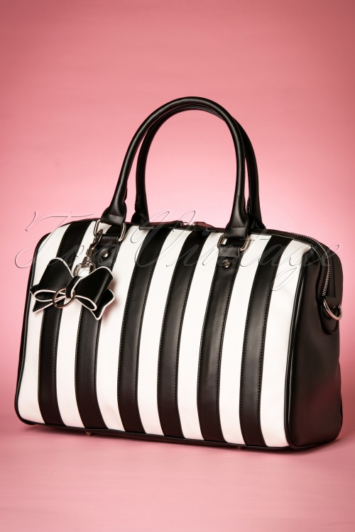 Lola Ramona - 50s Lovely Viola Handbag in Black and White Stripes 2