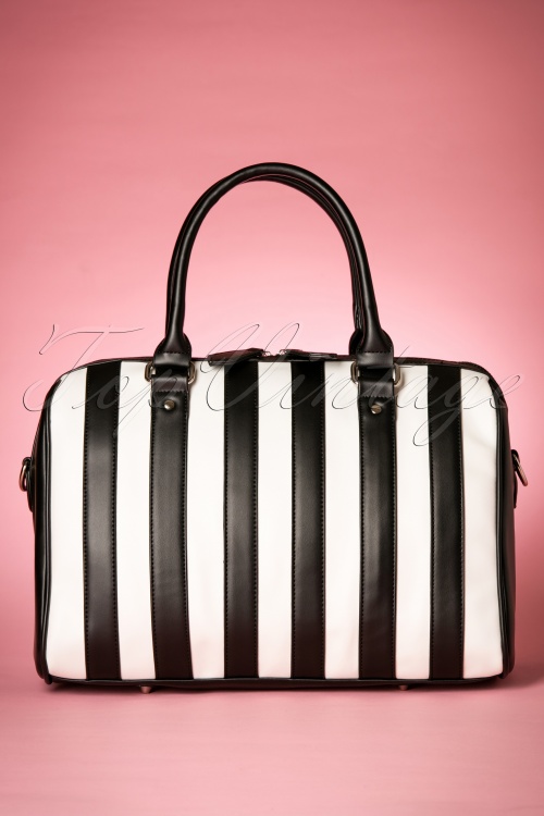 Lola Ramona - 50s Lovely Viola Handbag in Black and White Stripes 5