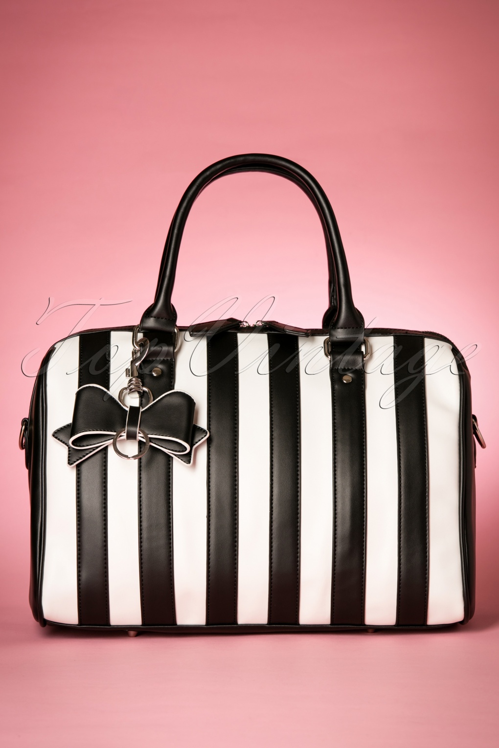 50s Lovely Viola Handbag in Black and White Stripes