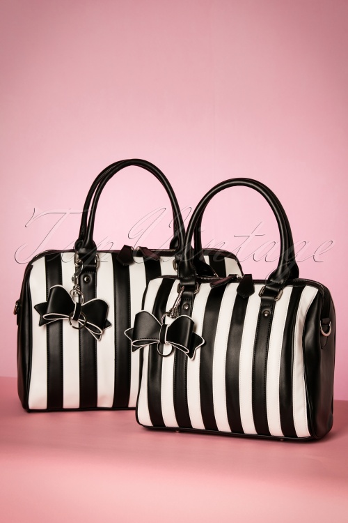 Lola Ramona - 50s Lovely Viola Small Handbag in Black and White Stripes 8