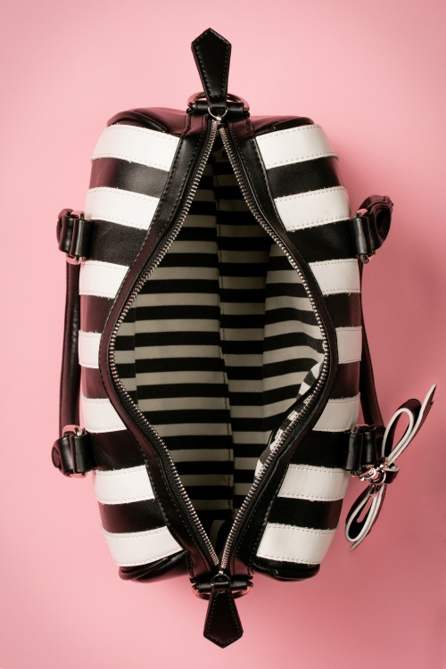 Lola Ramona - 50s Lovely Viola Small Handbag in Black and White Stripes 4