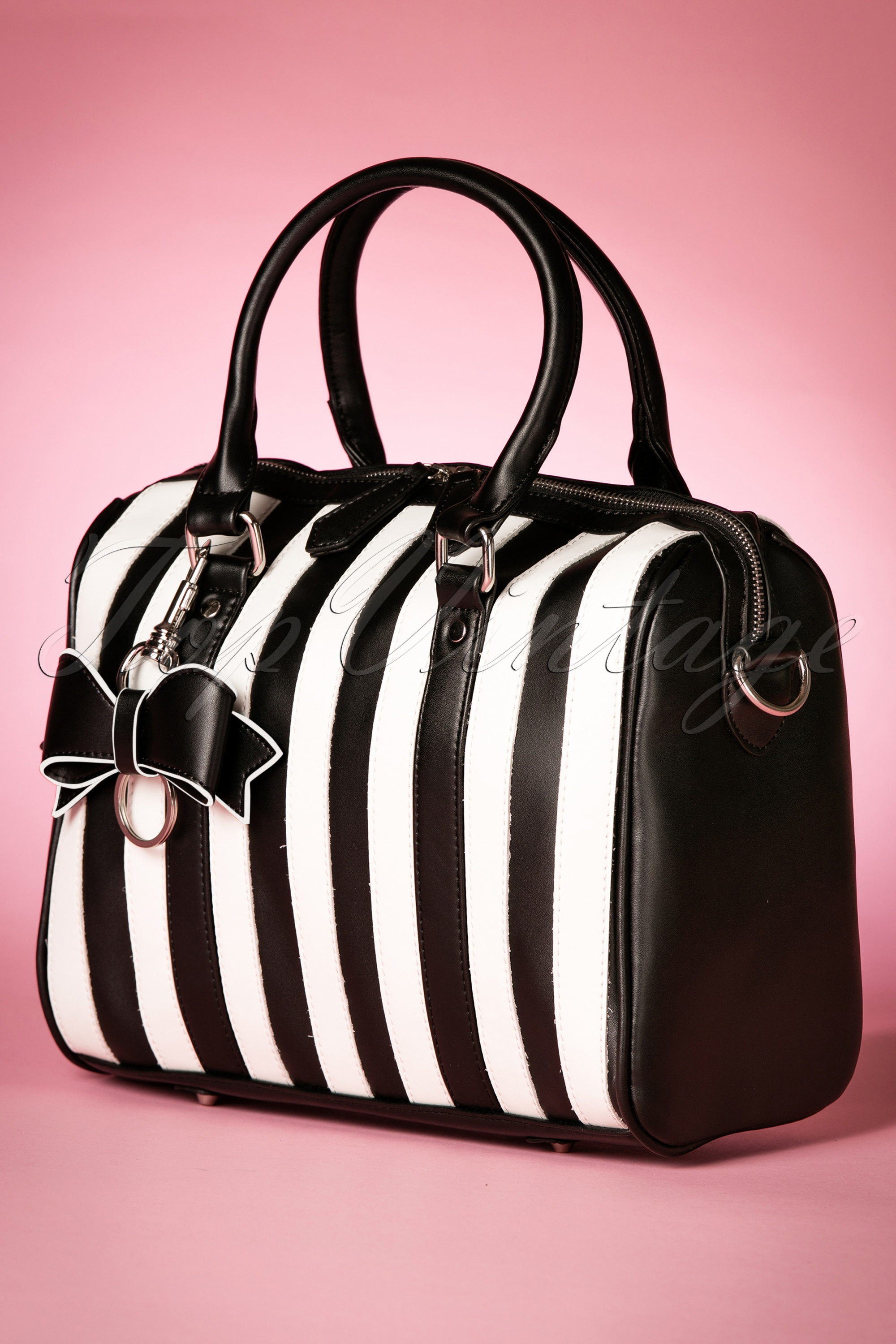 Lola Ramona - 50s Lovely Viola Small Handbag in Black and White Stripes 2