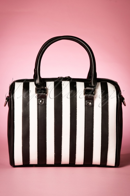 50s Lovely Viola Small Handbag in Black and White Stripes