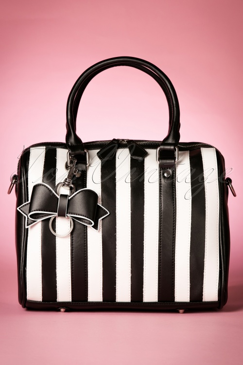 Lola Ramona - 50s Lovely Viola Small Handbag in Black and White Stripes