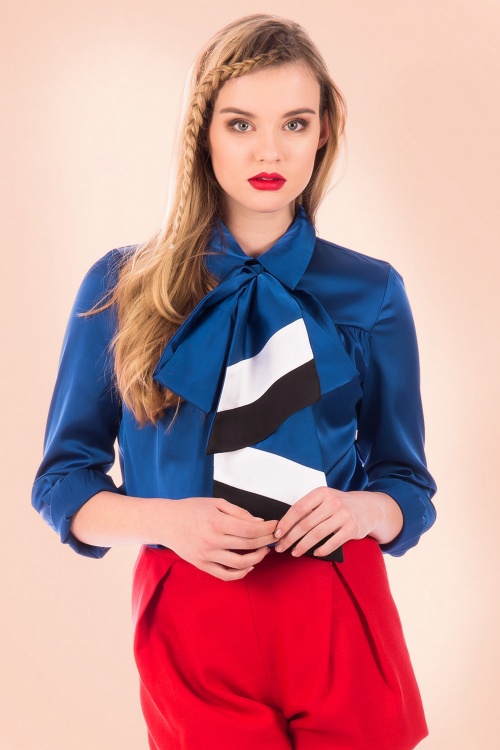 Minueto - 60s Janet Hostess Blouse in Royal Blue 2