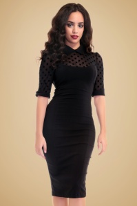 Collectif Clothing - 50s Wednesday Polkadot Pencil Dress in Black 6